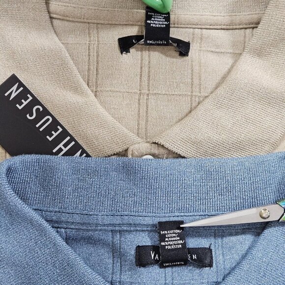 Van Heusen Polo Shirt Men XXL Lot of 2 Blue Beige LS Button Knit Normcore Casual - Picture 6 of 16